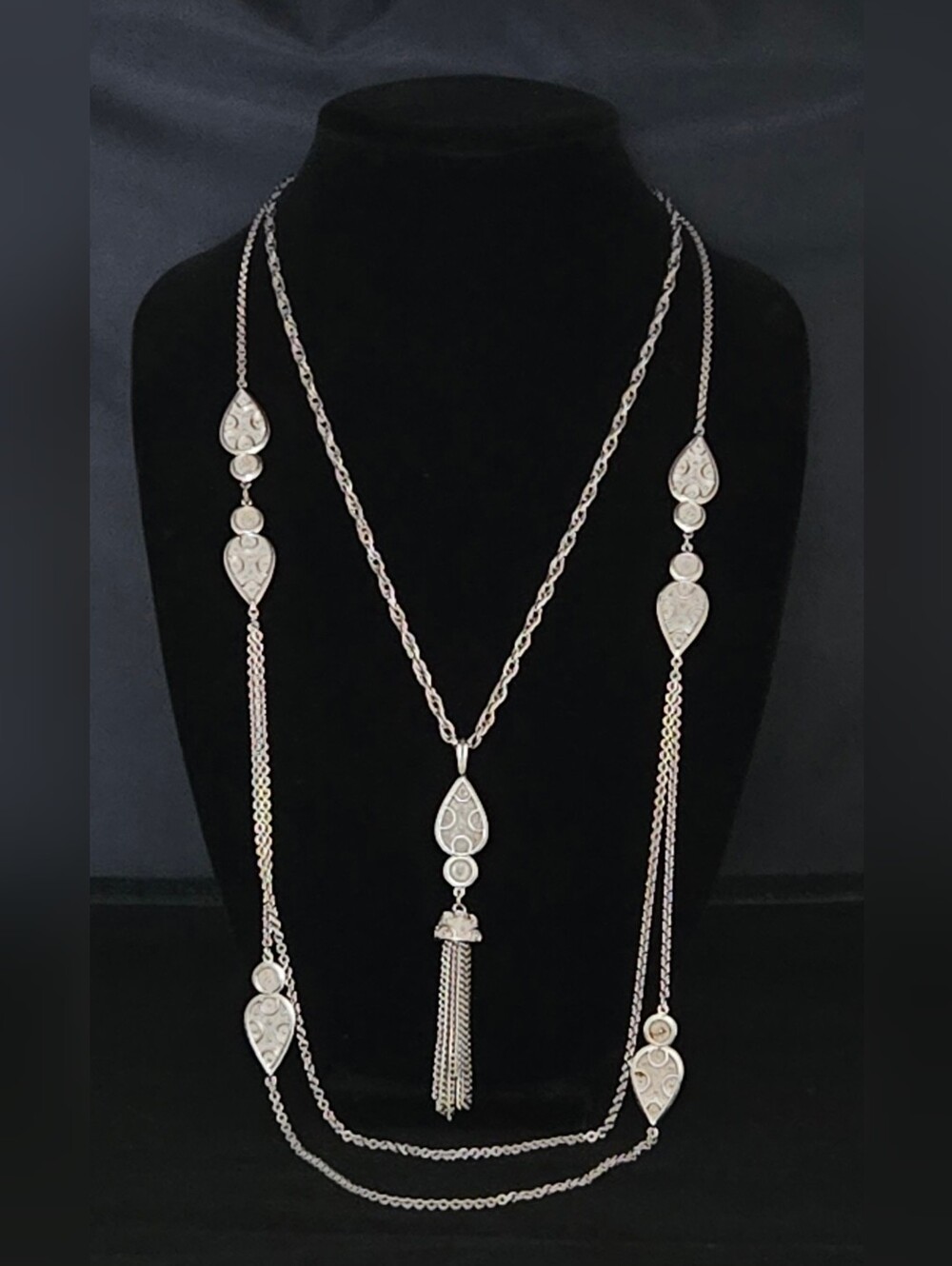 Vintage Trifari Silver Tone Chain Necklace with Tassel Pendant
